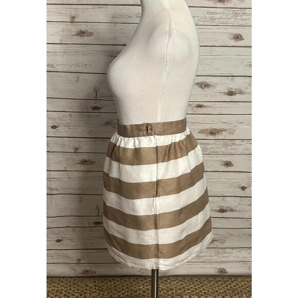 Cynthia Rowley modern classic tan/white striped linen A-line skirt Size 10 - Picture 2 of 5
